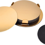 Benson Gouden RVS onderzetters - set van 6 - luxe en praktisch - 8,5 cm - met houder