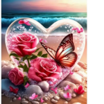 Diamond Painting Set - Hart met Rozen en Vlinder op Strand - 20x30cm