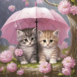Diamond Painting Set - Jonge Poesjes onder Paraplu - 20x20cm