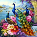 Diamond painting - Kleurrijke Pauwen - 30x30cm