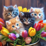 Diamond painting set - Kittens in Tulpen - 30x30cm
