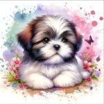 Diamond Painting Set - Puppy met Vlinder - 20x20cm