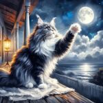 Diamond painting - Ruige Kat met Maan - 20x20cm